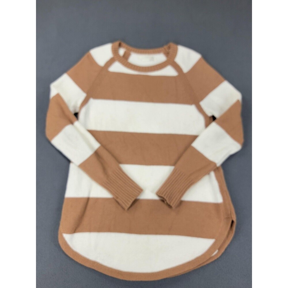 Anthropologie Sweater Womens XS‎ Tan White Striped Pullover Knit Long Sleeve Top
